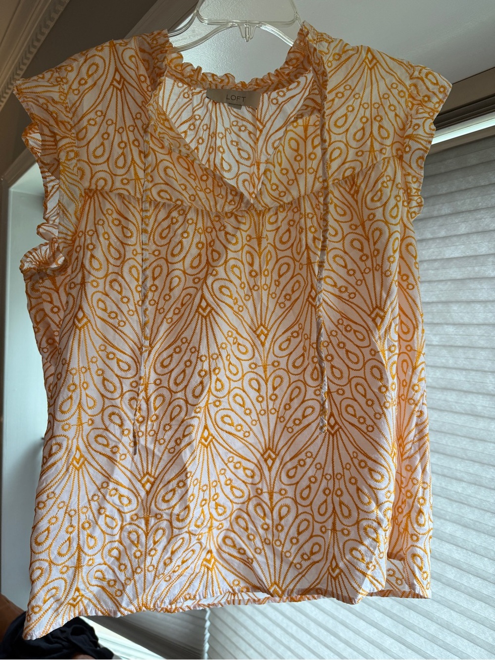 Embroidered Orange & White Ruffle Sleeve Boho Peasant Top Sz XL